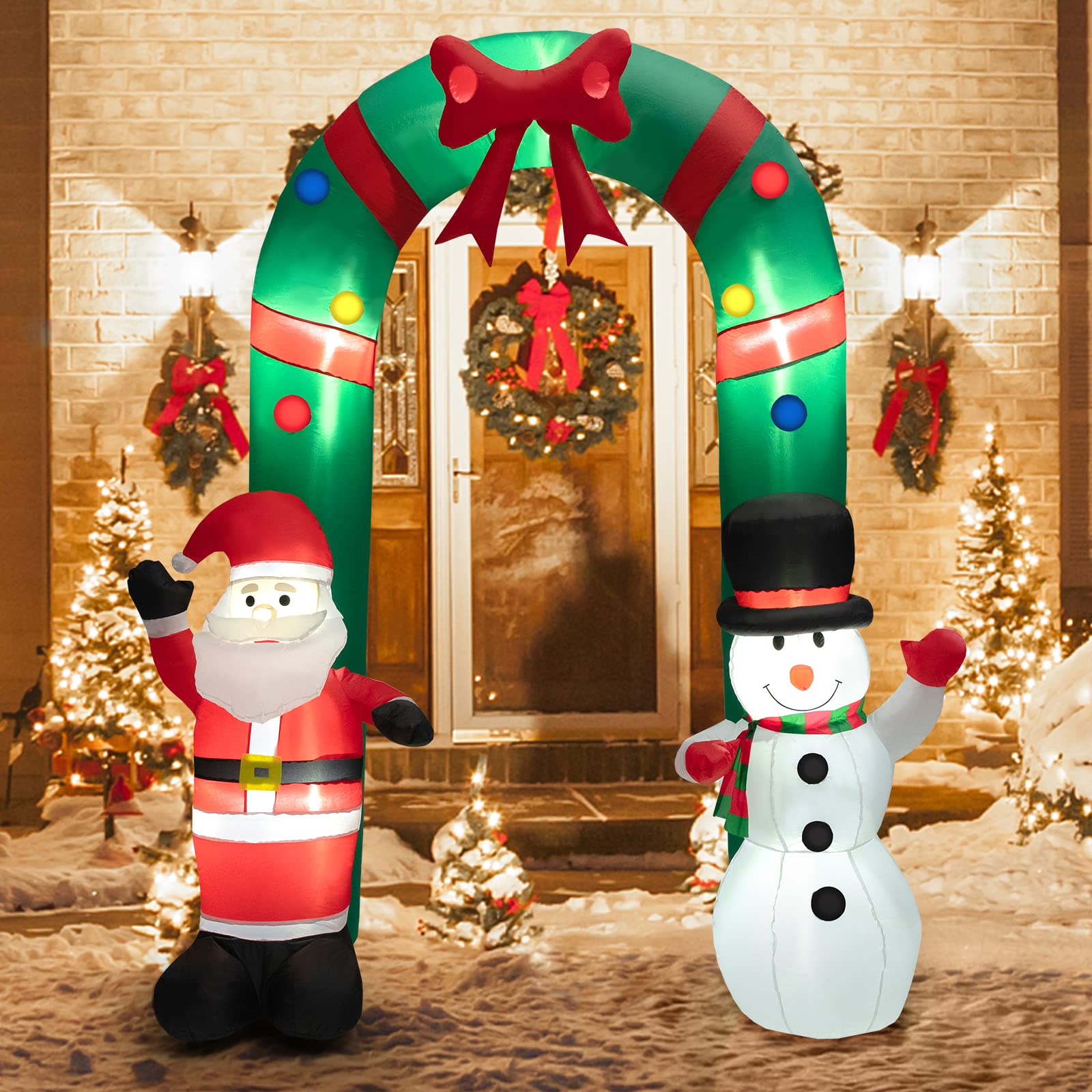 Tangkula 8 FT Christmas Inflatable Archway w/ Santa Claus & Snowman